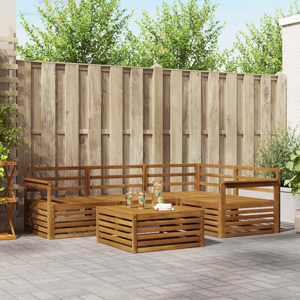 Outdoor Sofa Set 5 pcs Natural Solid Acacia Wood Open frame