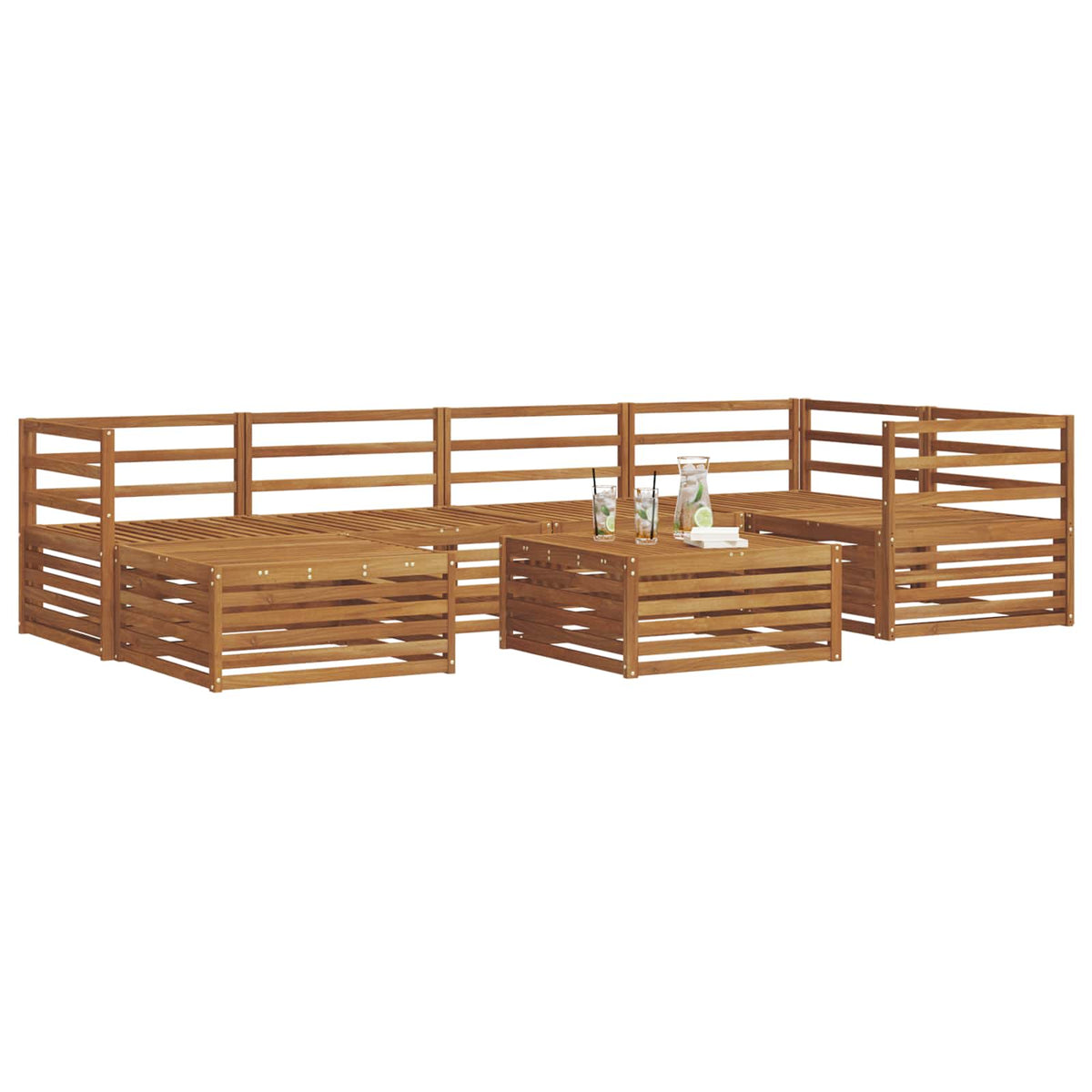 Outdoor Sofa Set 7 pcs 6-Seaters Natural Solid Acacia Wood Horizontal slats