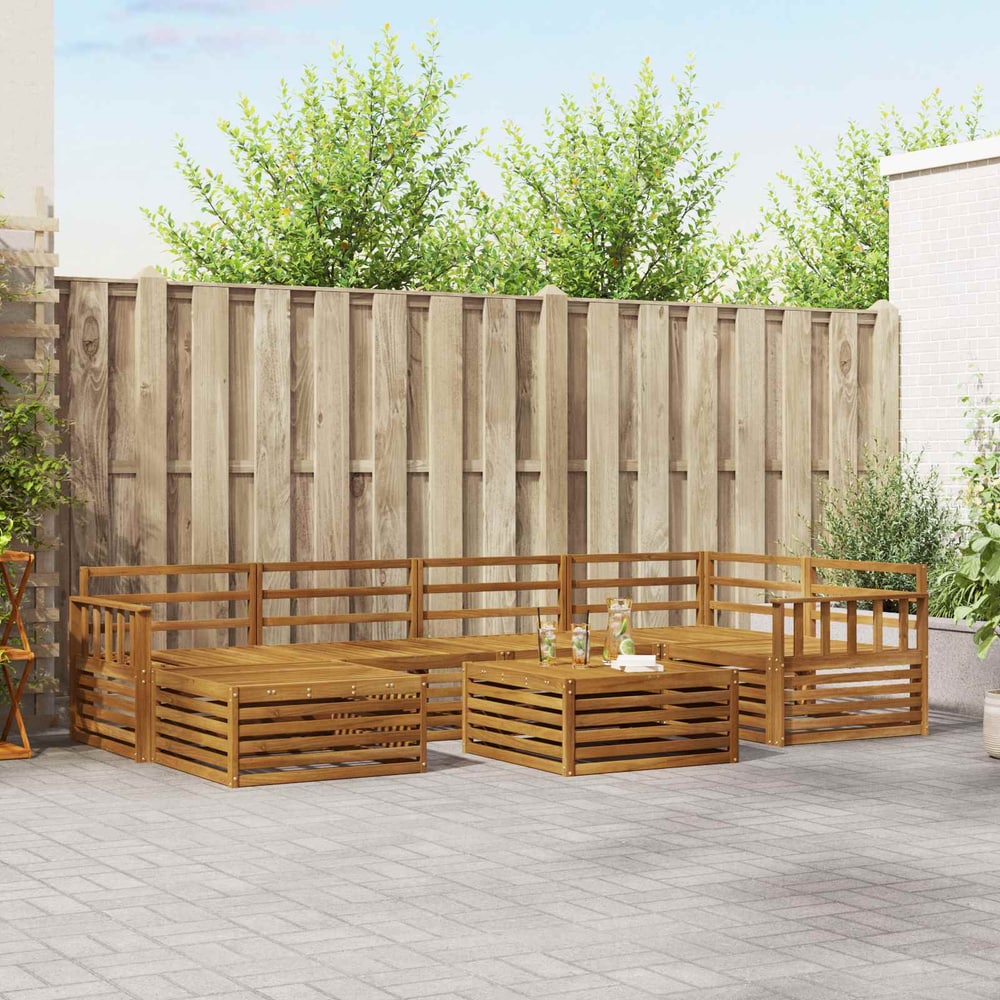 Outdoor Sofa Set 7 pcs 6-Seaters Natural Solid Acacia Wood Vertical slats