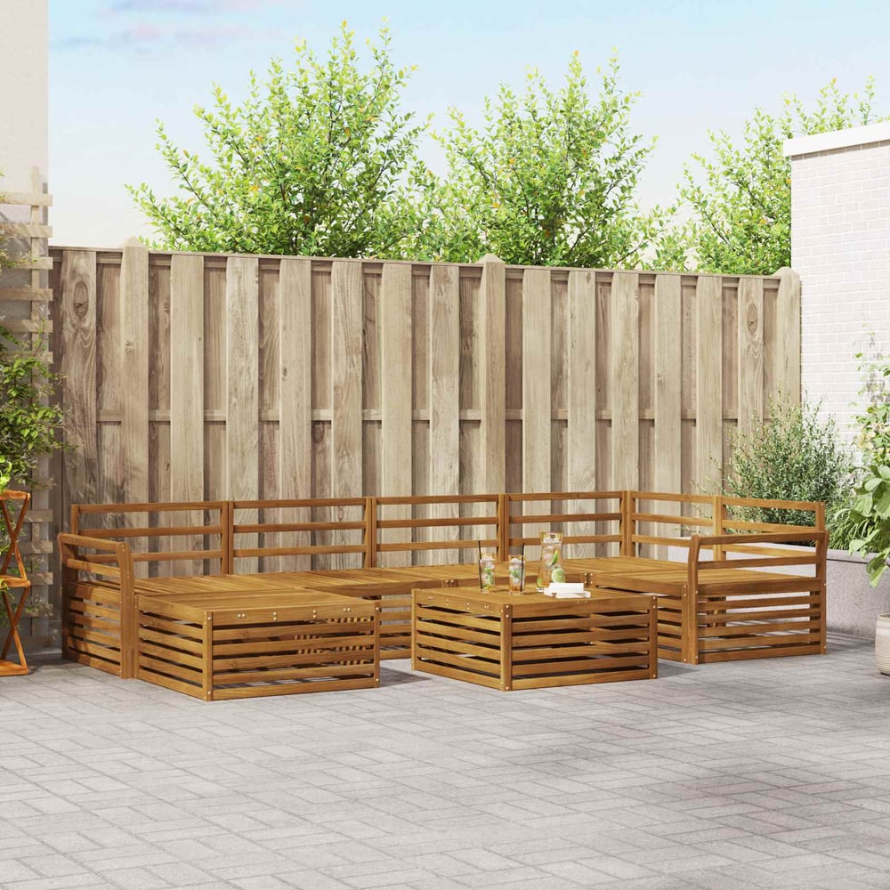 Outdoor Sofa Set 7 pcs 6-Seaters Natural Solid Acacia Wood Curved