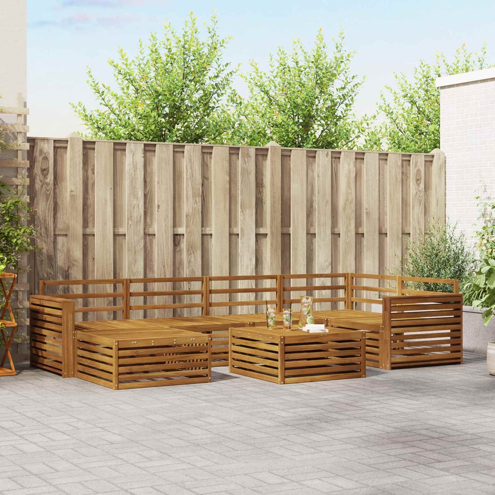 Outdoor Sofa Set 7 pcs 6-Seaters Natural Solid Acacia Wood Wide flat