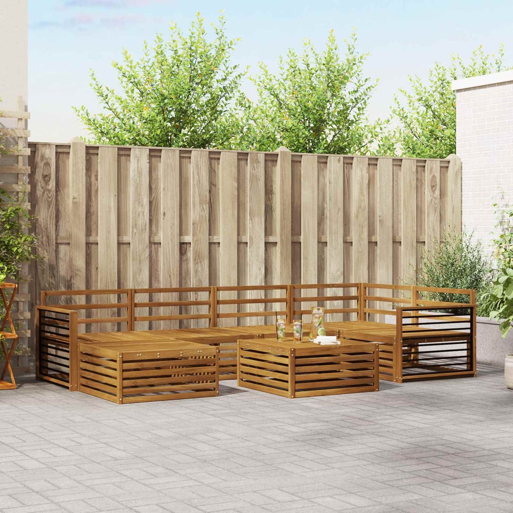 Outdoor Sofa Set 7 pcs 6-Seaters Natural Solid Acacia Wood Straight