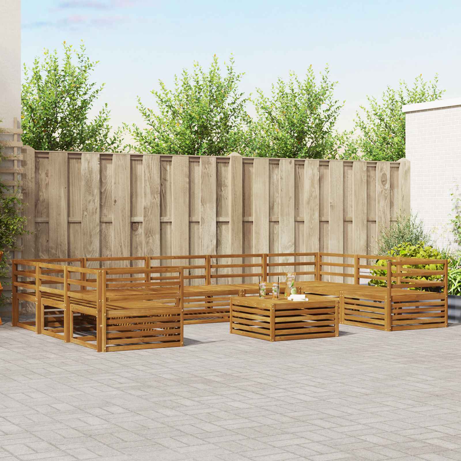 vidaXL Outdoor Sofa Set 10 pcs Natural Solid Acacia Wood 1