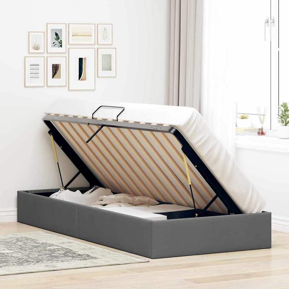 Storage Bed 100 x 203 cm Fabric Dark grey Twin XL