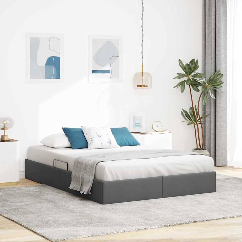 Storage Bed 100 x 203 cm Fabric Dark grey Queen