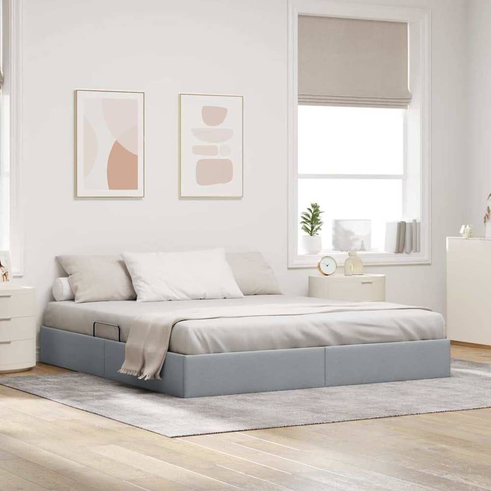 Storage Bed Fabric Light grey King
