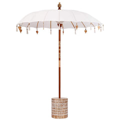 Balinese Parasol with Base Round 190 x 190 x 295 cm Ø 180-190 cm with white washed base