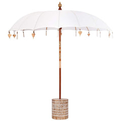 Balinese Parasol with Base Round 190 x 190 x 295 cm Ø 210-220 cm with white washed base