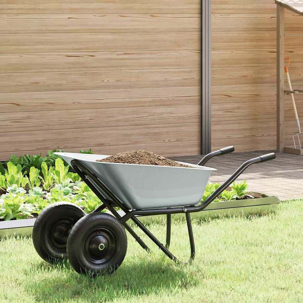 Wheelbarrow Silver and Black 100 L 150 kg Galvanized Steel Double wheels/deep tub