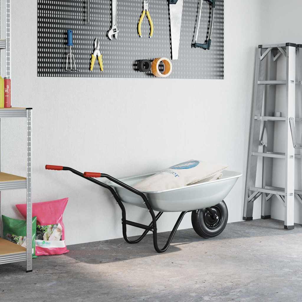 vidaXL Wheelbarrow Silver and Black 80 L 120 kg Galvanized Steel 4