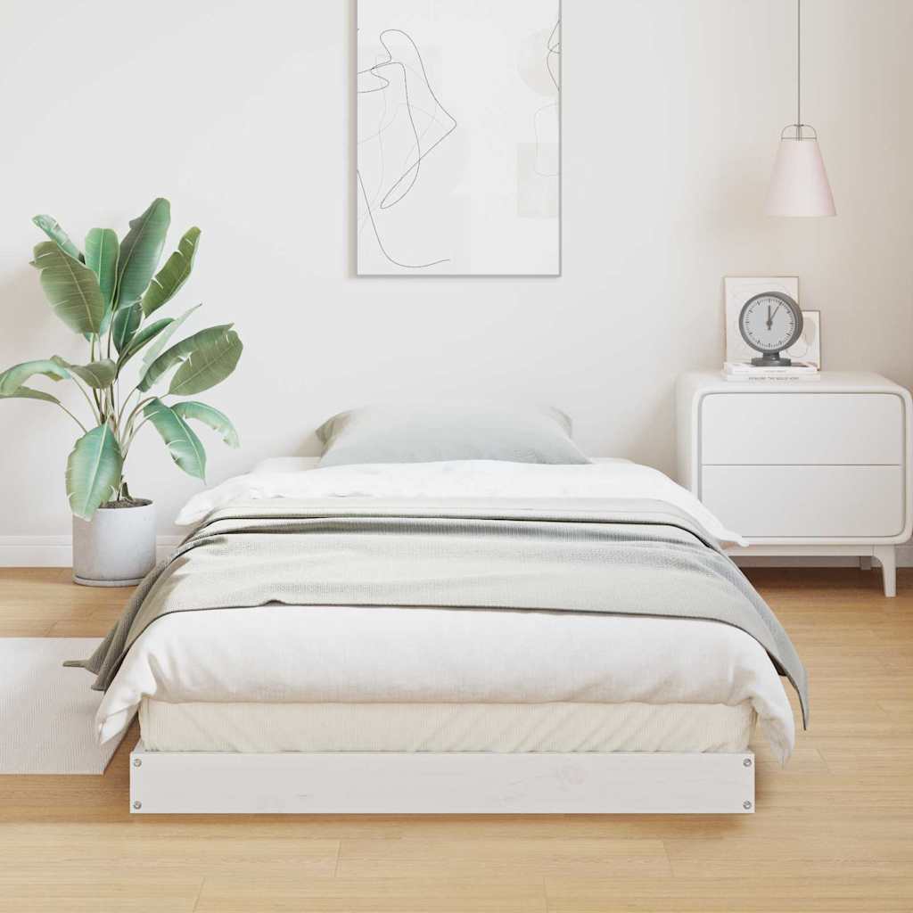 vidaXL Floor Bed Frame White 100 x 220 cm Solid Pine Wood 3