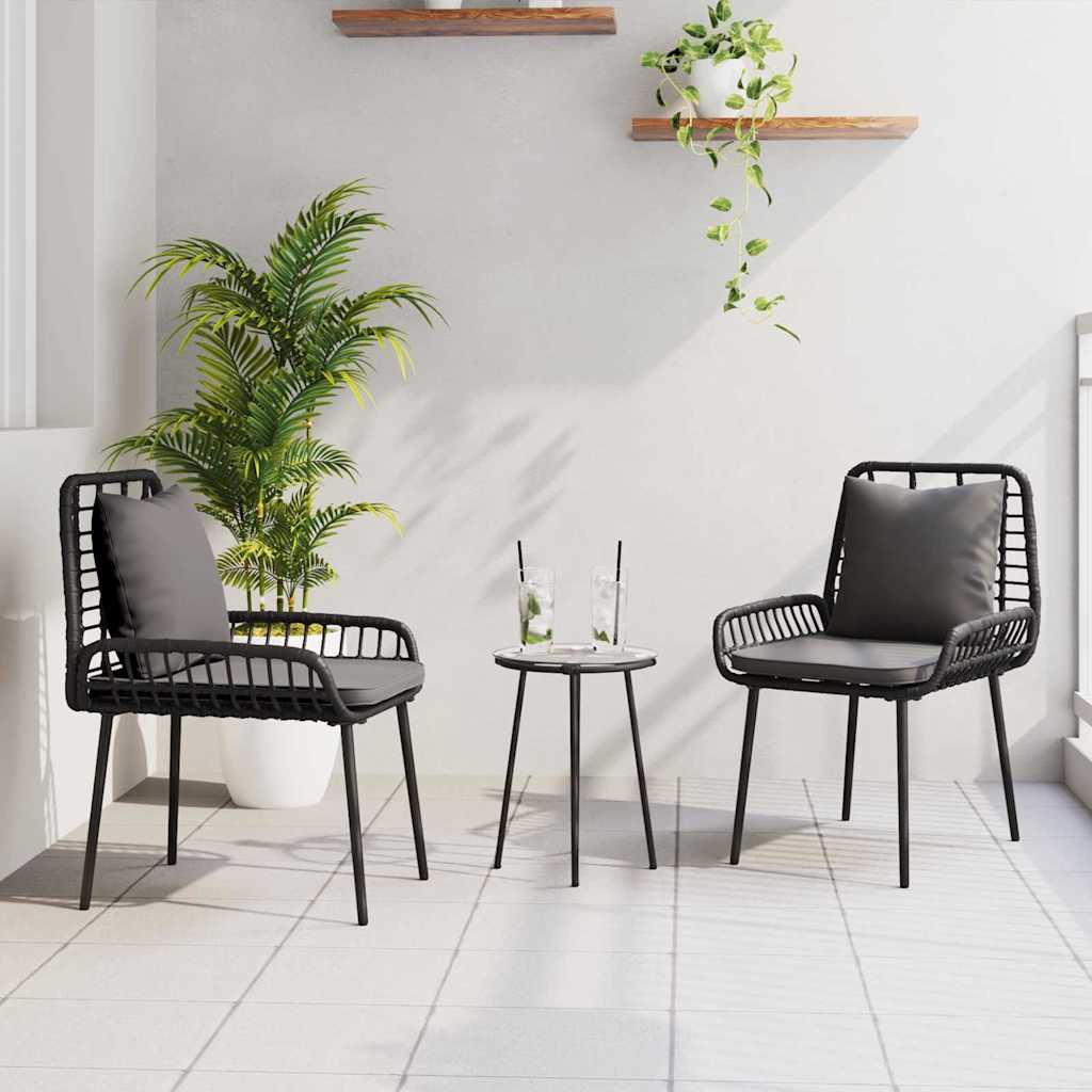 Garden Dining Set 3 pcs Black and Poly Rattan Anthracite 2 x chair+1 x round tea table
