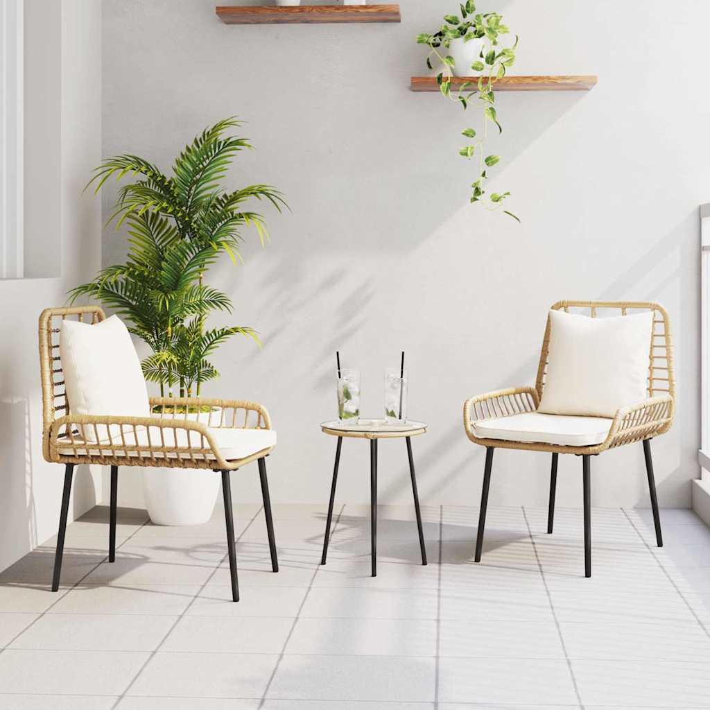 Garden Dining Set 3 pcs Black and Poly Rattan Natural 2 x chair+1 x round tea table