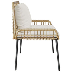 Garden Dining Set 3 pcs Black and Poly Rattan Natural 1 x garden bench