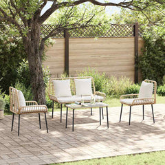 Garden Dining Set 3 pcs Black and Poly Rattan Natural 2 x chair+1 x bench