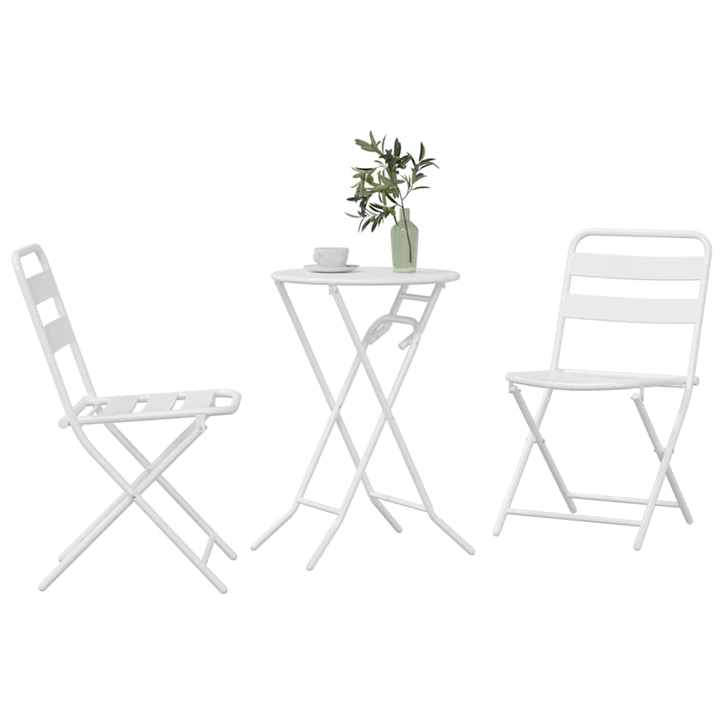 Garden Bistro Set 3 pcs Steel White 2x chair +round table