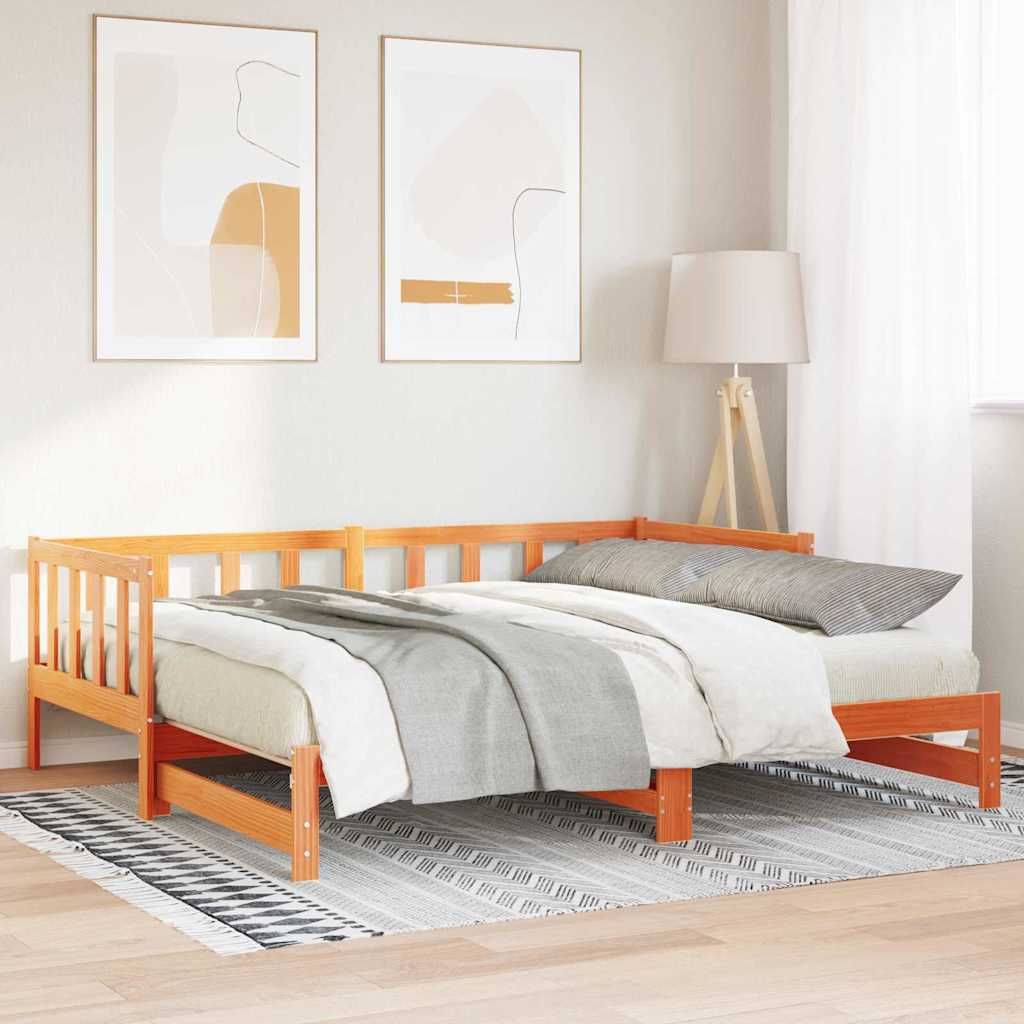 vidaXL Pull-out Day Bed Wax Brown 193.5 x 184 x 66 cm Solid Pine Wood 1