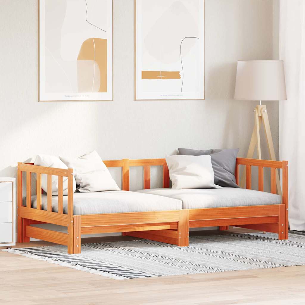 vidaXL Pull-out Day Bed Wax Brown 193.5 x 184 x 66 cm Solid Pine Wood 3