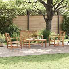 Garden Sofa Set 5 pcs Natural Solid Teak Wood 1x bench+ 2x chair+ 1x table