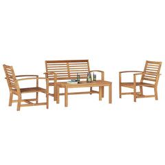 Garden Sofa Set 5 pcs Natural Solid Teak Wood 1x bench+ 2x chair+ 1x table