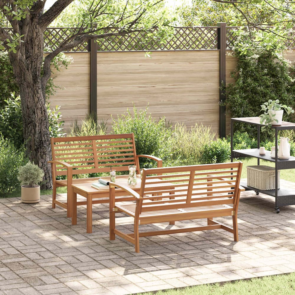 Garden Sofa Set 5 pcs Natural Solid Teak Wood 2x bench+ 1x table