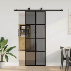 Sliding Door with Hardware Set Black 76x205 cm Tempered Glass Black and dark transparent 76 cm 183 cm sliding rail
