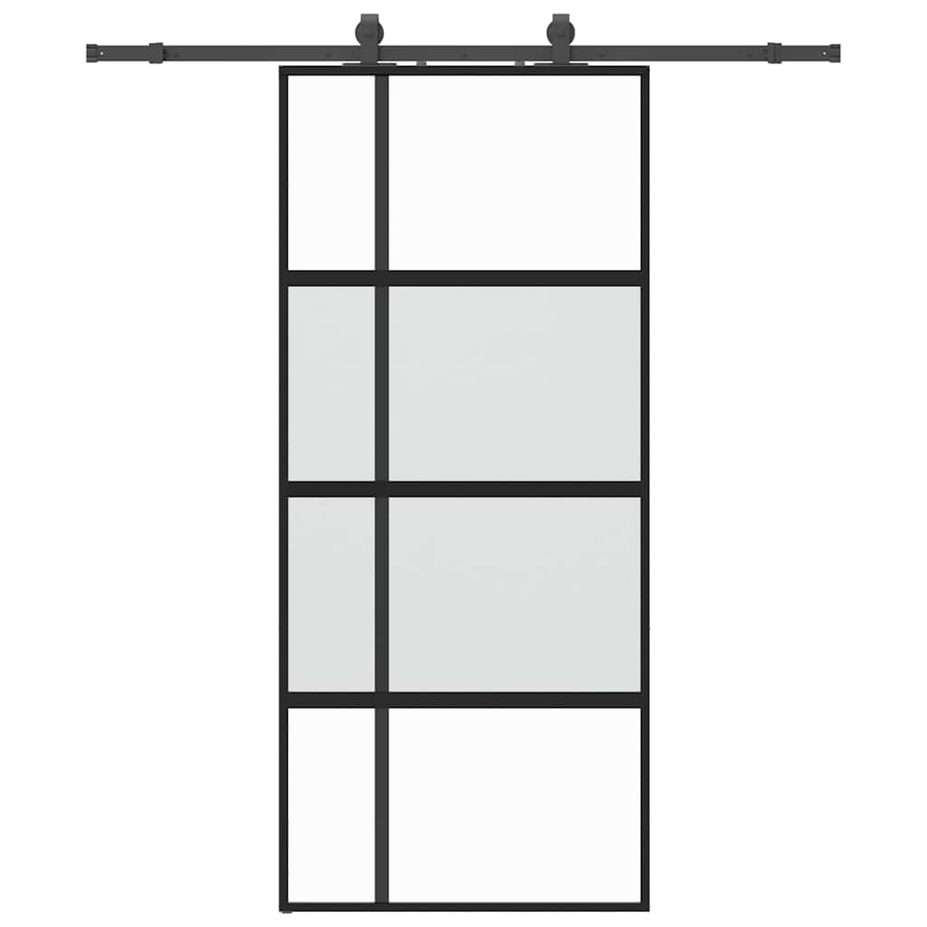 Sliding Door with Hardware Set Black 76x205 cm Tempered Glass 90 cm 183 cm sliding rail