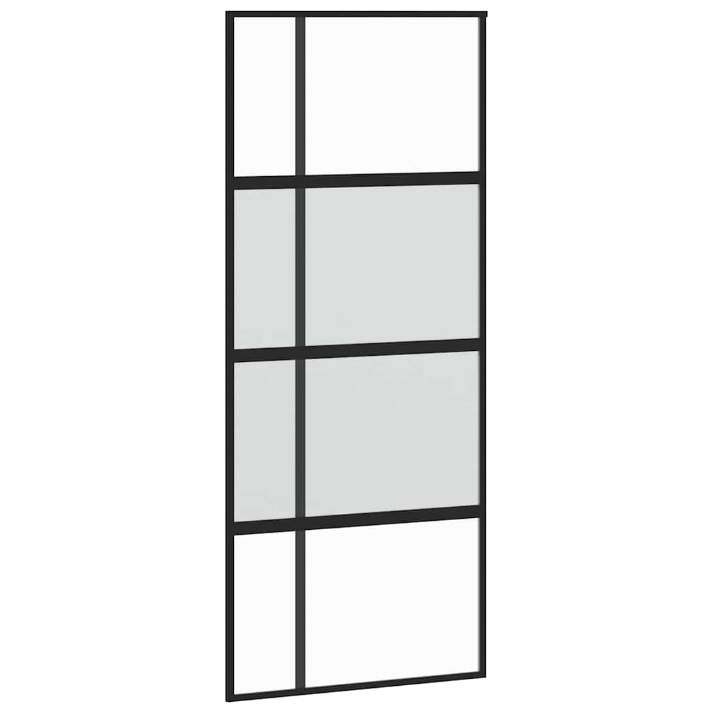 Sliding Door with Hardware Set Black 76x205 cm Tempered Glass 90 cm 183 cm sliding rail