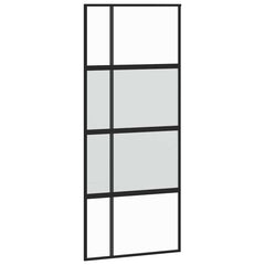 Sliding Door with Hardware Set Black 76x205 cm Tempered Glass 90 cm 183 cm sliding rail