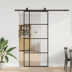 Sliding Door with Hardware Set Black 76x205 cm ESG Glass 90 cm 200 cm sliding rail Transparent