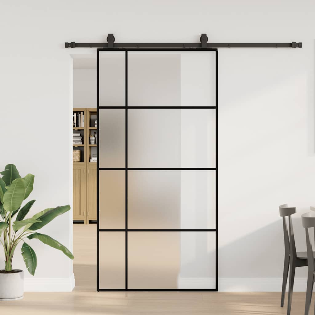 Sliding Door with Hardware Set Black 76x205 cm ESG Glass 102.5 cm 200 cm sliding rail Frosted