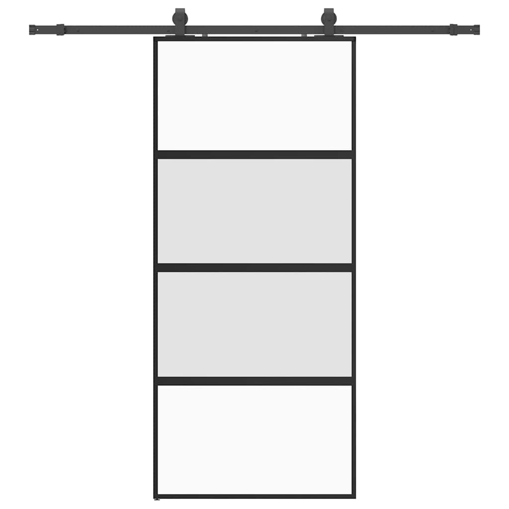 Sliding Door with Hardware Set Black 76x205 cm Tempered Glass Black and Matt 90 cm