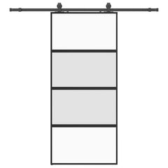 Sliding Door with Hardware Set Black 76x205 cm Tempered Glass Black and Matt 90 cm