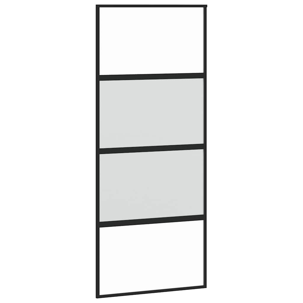 Sliding Door with Hardware Set Black 76x205 cm Tempered Glass Black and Matt 90 cm