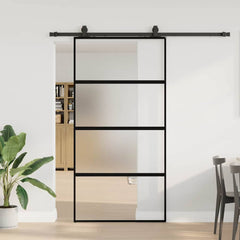 Sliding Door with Hardware Set Black 76x205 cm Tempered Glass Black and Matt 102.5 cm