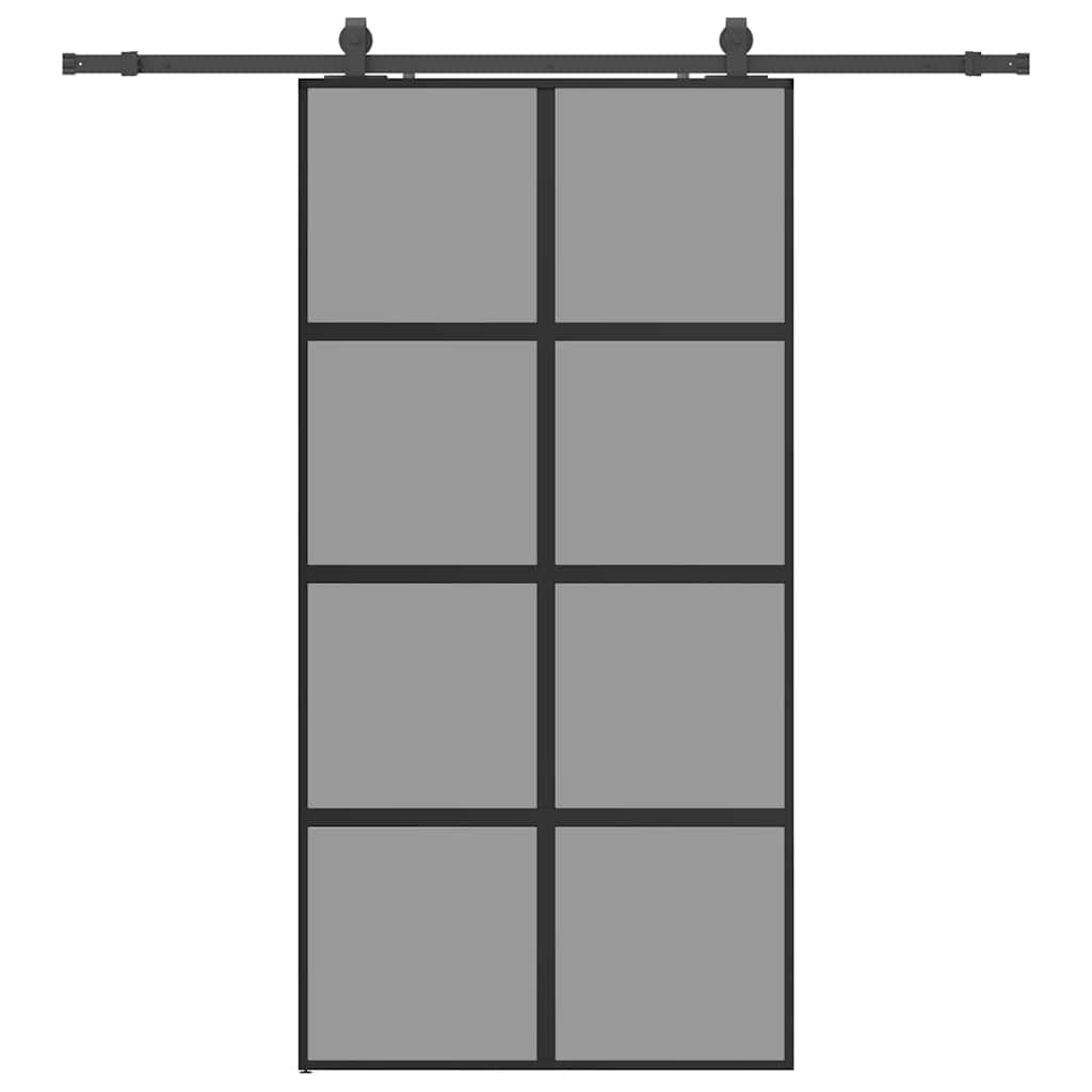 Sliding Door with Hardware Set Black 76x205 cm Tempered Glass Black and Matt 102.5 cm Transparent