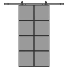 Sliding Door with Hardware Set Black 76x205 cm Tempered Glass Black and Matt 102.5 cm Transparent