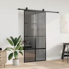 Sliding Door with Hardware Set Black 76x205 cm Tempered Glass Black and Matt 102.5 cm Transparent