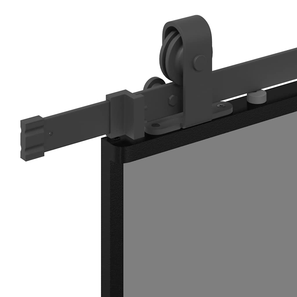 Sliding Door with Hardware Set Black 76x205 cm Tempered Glass Black and Matt 102.5 cm Transparent