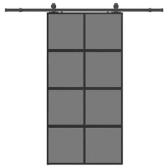 Sliding Door with Hardware Set Black 76x205 cm Tempered Glass Black and dark transparent 102.5 cm 213 cm sliding rail