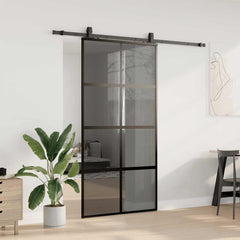 Sliding Door with Hardware Set Black 76x205 cm Tempered Glass Black and dark transparent 102.5 cm 213 cm sliding rail