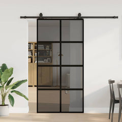 Sliding Door with Hardware Set Black 76x205 cm Tempered Glass Black and dark transparent 102.5 cm 213 cm sliding rail