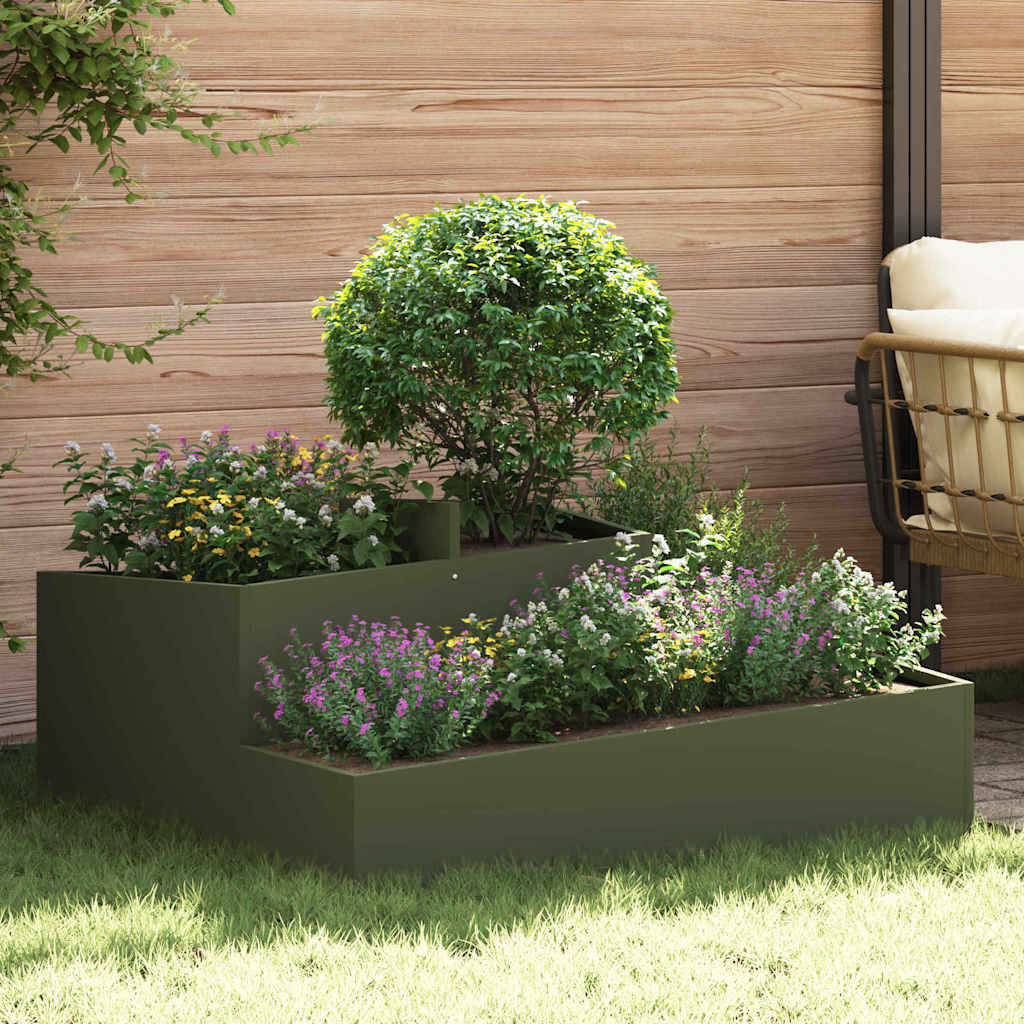 Garden Planter 60 x 60 x 50 cm Cold-rolled Steel Olive green 100 cm