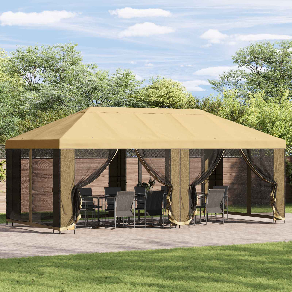 Garden Gazebo with Sidewalls 6 x 3 m Polyester and Steel Cream