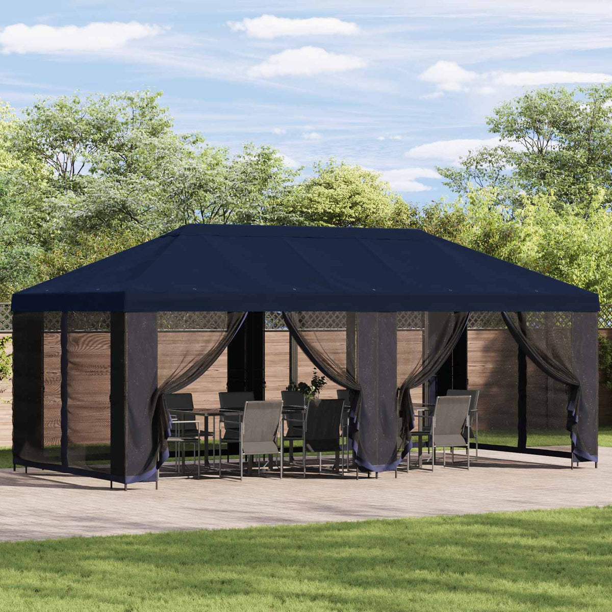 Garden Gazebo with Sidewalls 6 x 3 m Polyester and Steel Blue