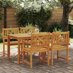 Garden Dining Set 5 pcs Brown Solid Acacia Wood 140 cm table length 4-Seater
