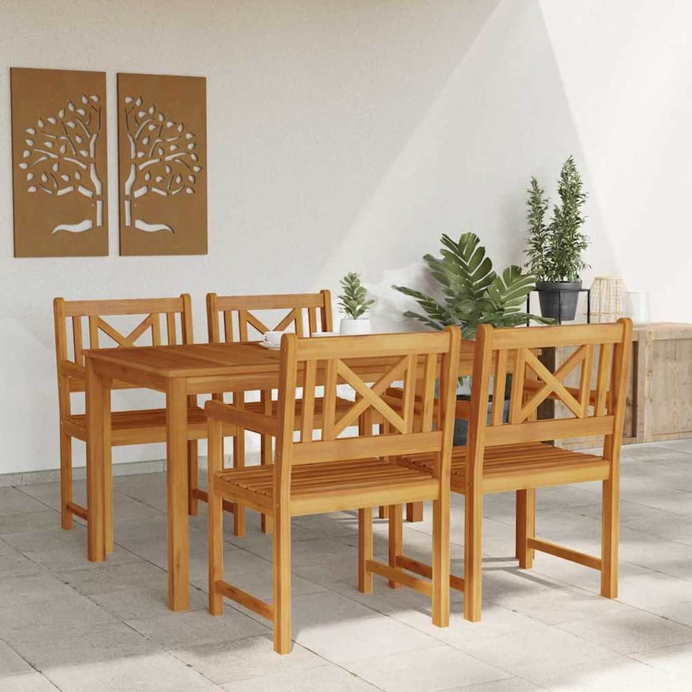 Garden Dining Set 5 pcs Brown Solid Acacia Wood 140 cm table length 4-Seater