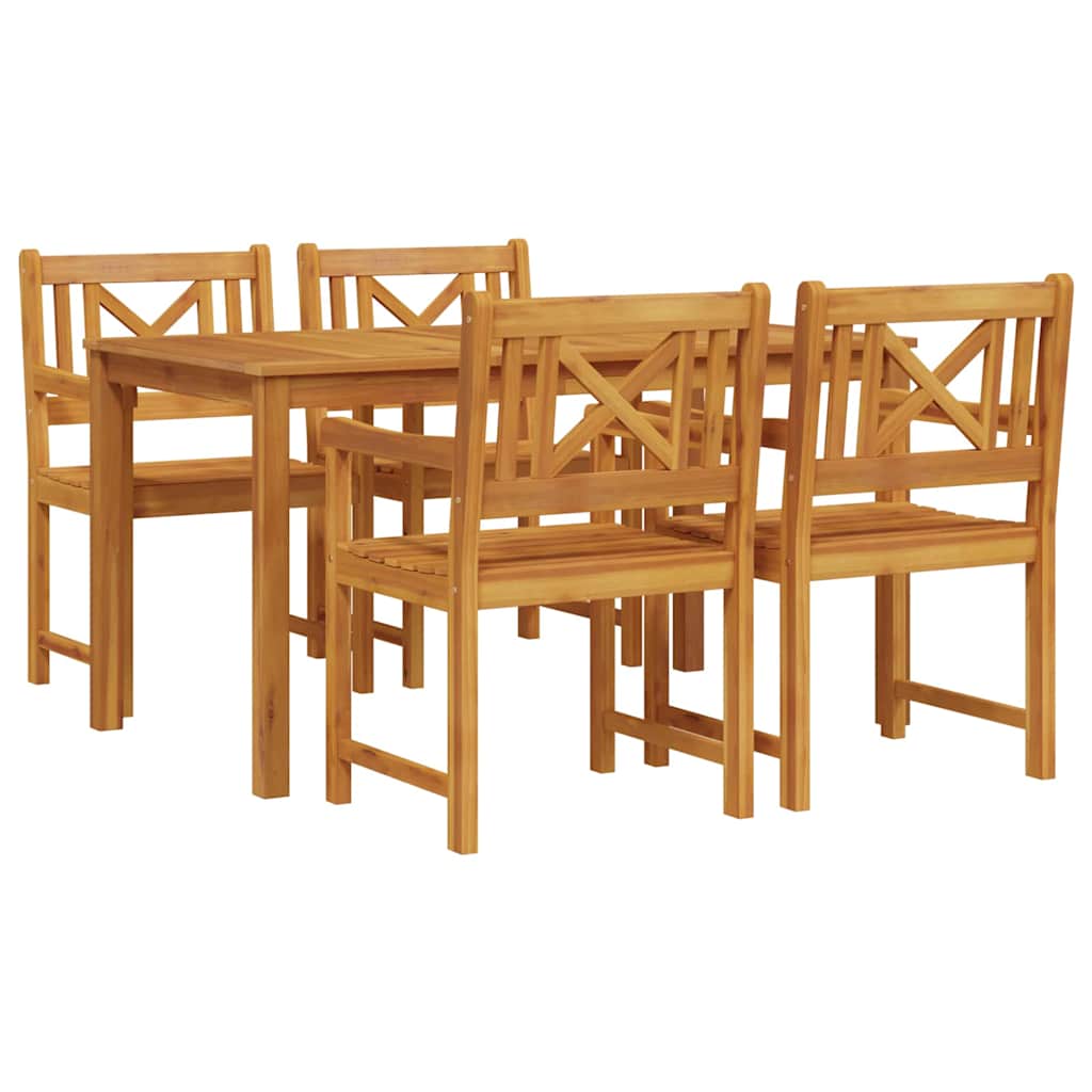 Garden Dining Set 5 pcs Brown Solid Acacia Wood 140 cm table length 4-Seater