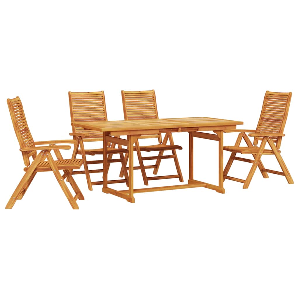 Garden Dining Set 5 pcs Brown Solid Acacia Wood Rectangular table +4x chair