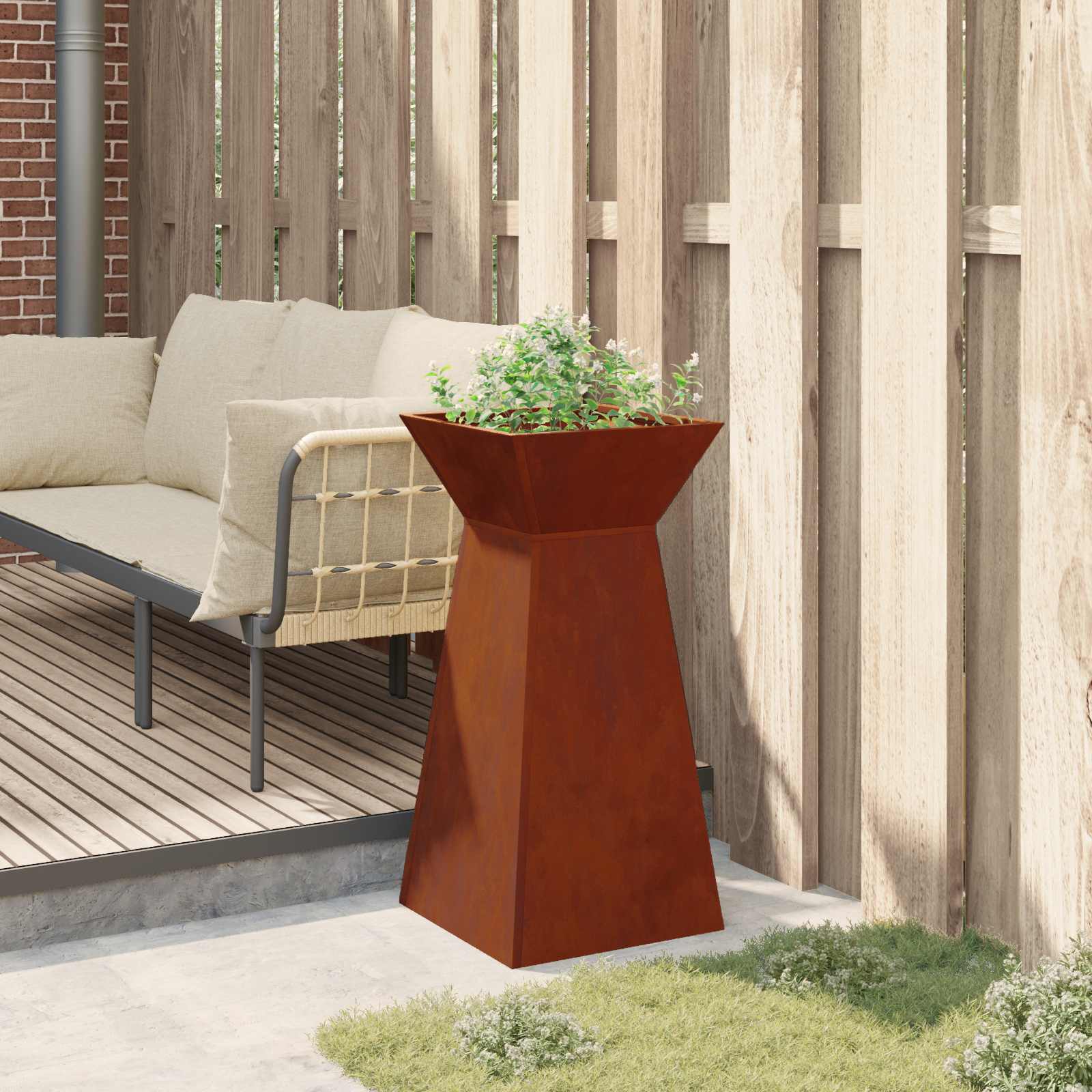 vidaXL Pillar Planter Rusty 35 x 35 x 73 cm Weathering Steel 4